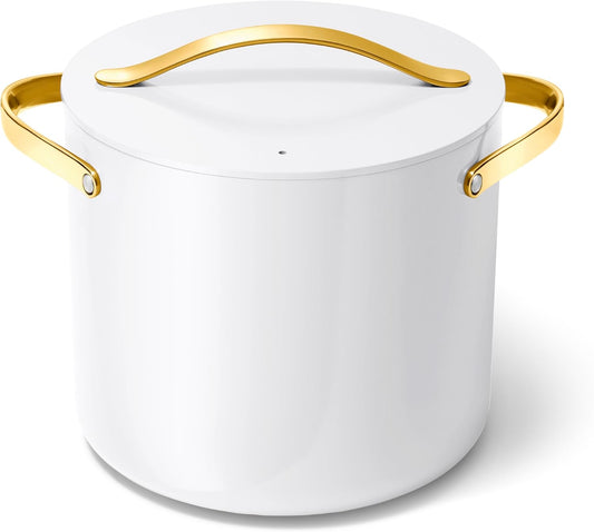 Caraway Stock Pot - 12 Qt Ceramic Coated Pot With Lid - Fee From Forever Chemicals - Large Pot for Bigger Batches - White