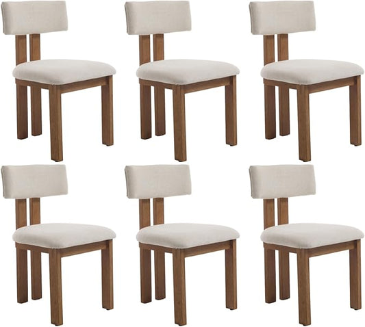 chairus Linen Dining Chairs Set of 6 Modern Farmhouse Kitchen Chairs with Open Low Back Upholstered Wood Side Chairs for Dining Room, Restaurant, Living Room, White