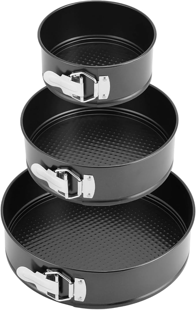 QWORK 3-Piece Nonstick Springform Pan Set with Accessories - Includes 6", 8", 10" Cake Pans, 51 Parchment Liners