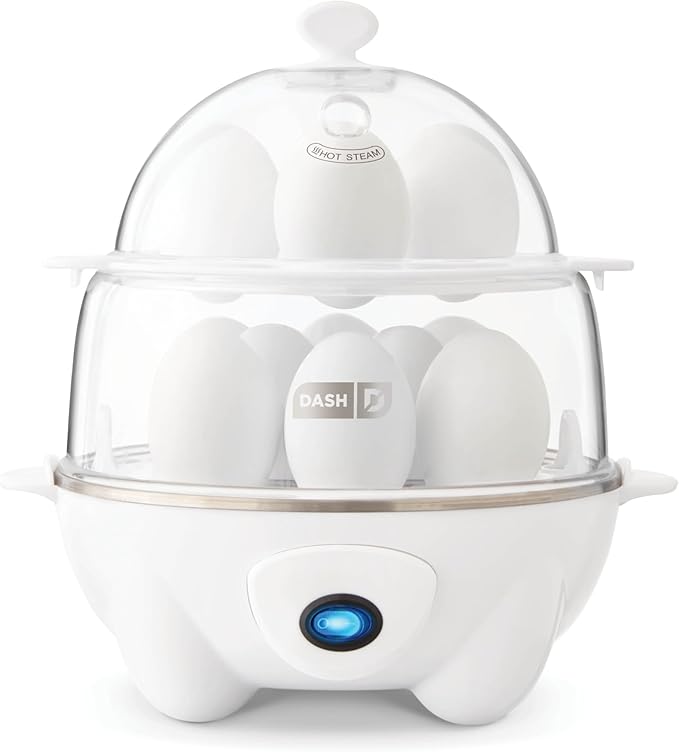 DASH Deluxe Rapid Egg Cooker for Hard Boiled, Poached, Scrambled Eggs, Omelets, Steamed Vegetables, Dumplings & More, 12 capacity, with Auto Shut Off Feature - White