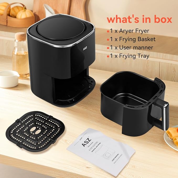 ASZ Digital Air Fryer 4.5qt with Window - Small Airfryer 8 Presets Bake Toast Broil Reheat Bacon - Black 400°F Airfryer 85% Oil Less,Nonstick Dishwasher-Safe Parts, Automatic Shutoff, Kitchen Gift