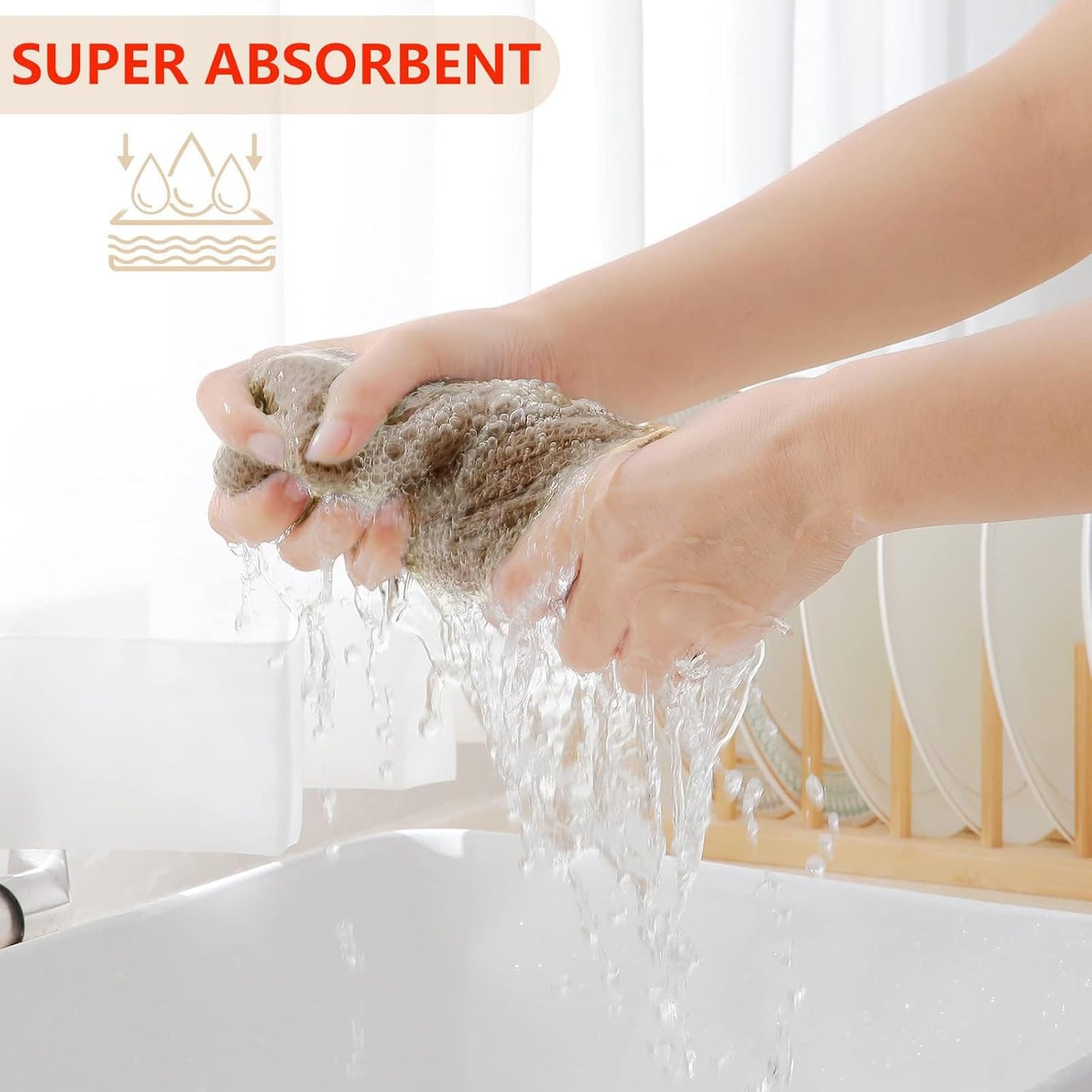 Homaxy 100% Cotton Waffle Weave Kitchen Dish Towels, Ultra Soft Absorbent Quick Drying Cleaning Towel, 13 x 28 Inches, 12-Pack, Tan