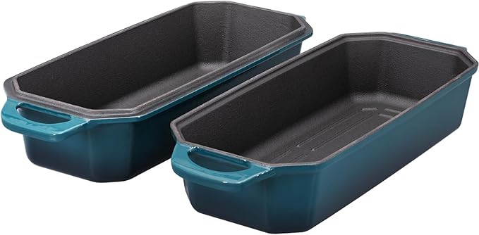 Bread Pan Cast Iron Loaf Pan with Lid Bread Loaf Pan 13x5 Inch Enameled Cast Iron Sourdough Bread Pan,DarkCyan