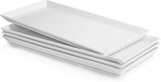 Sweese White Serving Platters, Porcelain Serving Trays for Parties, Large Rectangular Plates - 15.5 Inch, Set of 4