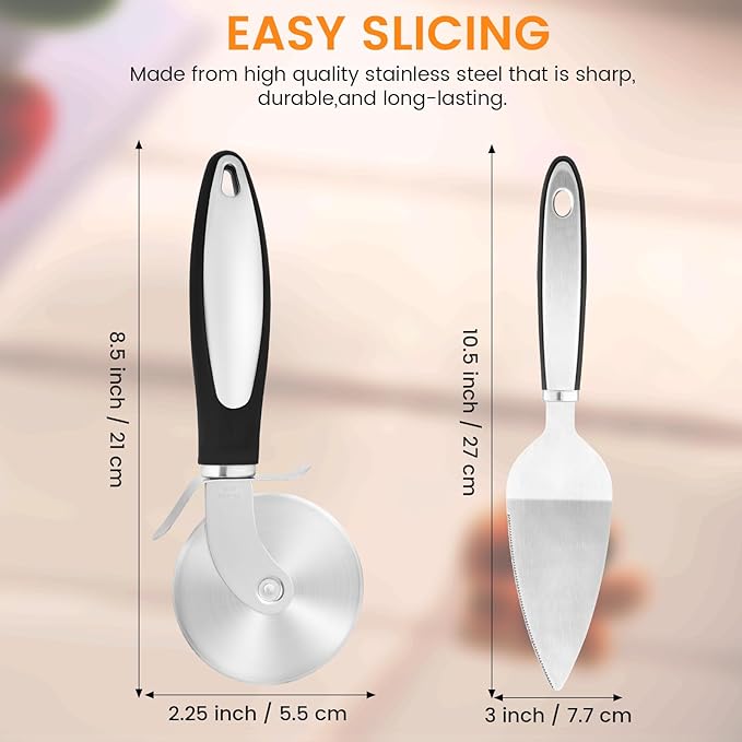SVNR Classic Pizza Cutter Set, Stainless Steel 8.5" Pizza Cutter Wheel and 10.5" Pie Server Set, 2PCS Pizza Wheel Cutter & Pie Server for Cutting and Serving Pizza