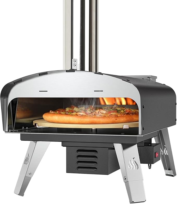 Outdoor Pizza Oven Wood Pellet Fired Pizza Stove with Automatic Rotating System, Pizza Stone, Pizza Peel and Carry Bag (Tisserie W-Oven Series) - Global Patent