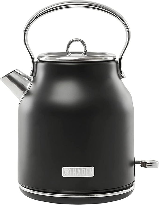 HADEN Heritage 1.7 Liter Stainless Steel Electric Kettle, Hot Water Kettle with 360-Degree Base and Auto Shutoff, Black & Chrome