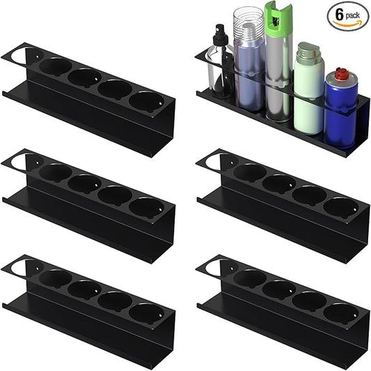 6 Pack Spray Can Holder Organizer, Wall-Mounted Steel Spray Bottle Rack, Tool Box Storage Rack, 5 Cans Metal Paint Can Organizer for Garage, Workspace, Shop, Home or Tool Trailer, Black