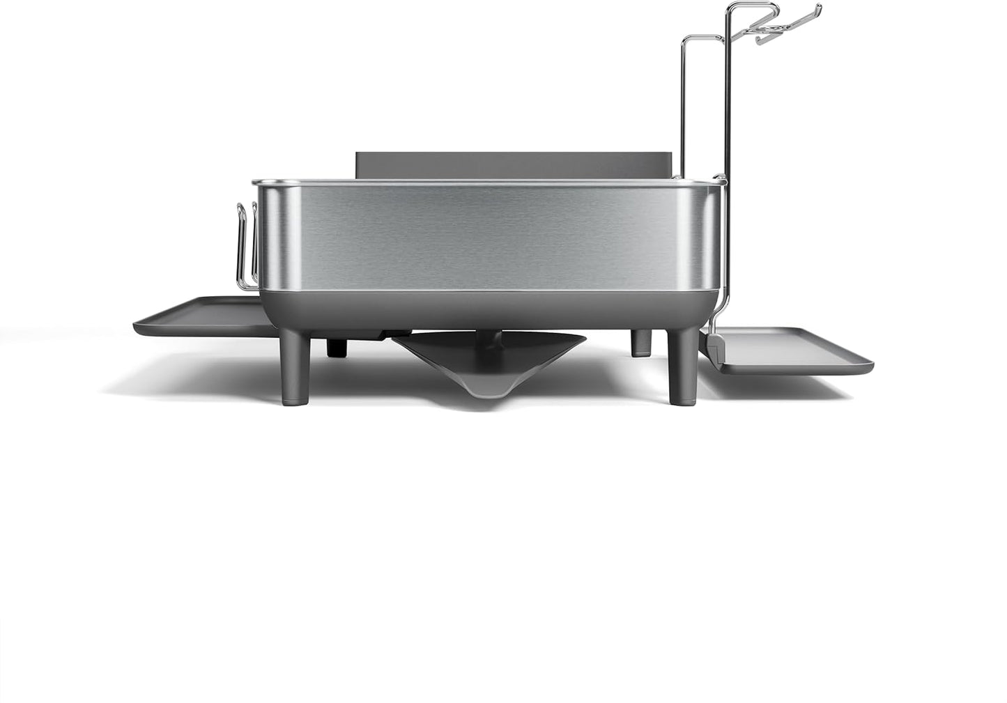 simplehuman Large Capacity Dish Drying Rack with Stainless Steel Frame, 360º Easy Drain Swivel Spout, Utensil & Wine Glass Holder, Anti-Residue Coating, Moisture Control Surface, Grey