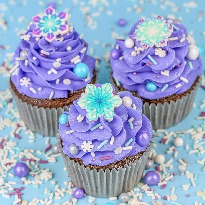 Frozen Sprinkles for Cake Decorating - Blue and White Sprinkles for Frozen Cake Decorations with Edible Snowflake, Jimmies, Nonpareils, Sugar Pearls for Cupcake Decorations