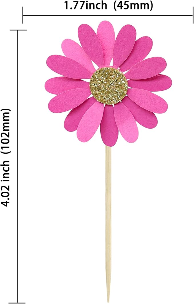 24Pcs Daisy Cupcake Toppers Flower Cake Topper Decorations Daisy Cake Decorations Chrysanthemum Cupcake Toppers Spring Daisy Flower Cake Picks for Birthday Wedding Supplies Rose Red