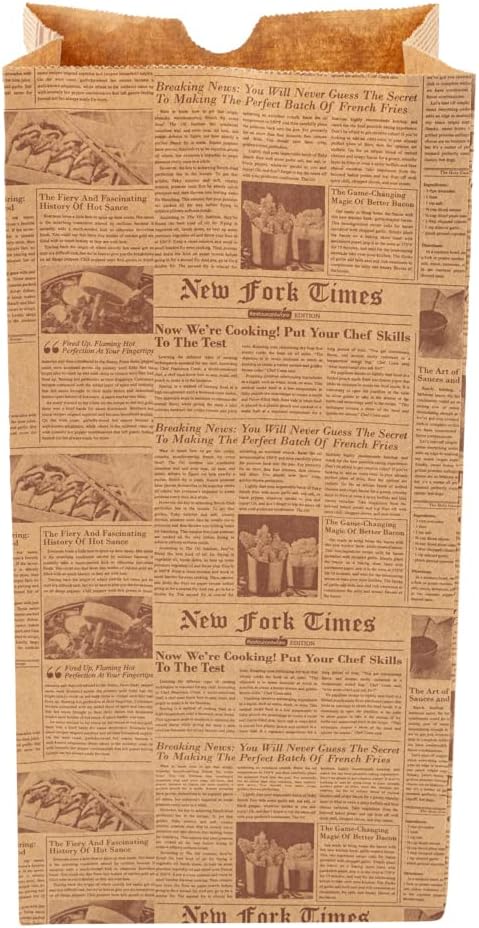 Restaurantware Bag Tek 8 Lb Disposable Lunch Bags 100 Sturdy Take Out Bags - Flat Bottom Microwavable Kraft Newsprint Design Paper Bags Freezable Great For Restaurants Cafes And Bakeries