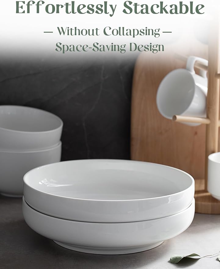 DOWAN Pasta Bowls, 65 oz Large Salad Bowls Set of 2, 10'' Serving Bowls for Wedding, Ceramic Shallow Bowl Plates, Serving Dishes for Entertaining, Microwave Dishwasher Safe