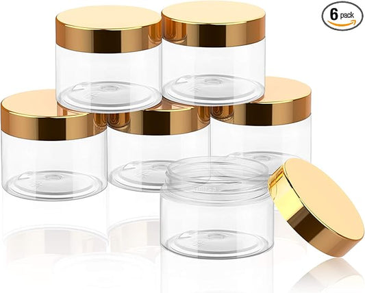 SATINIOR 6 Pack 6 oz Plastic Jars Containers with Lids Wide-mouth Refillable Leakproof Reusable Round Empty Jars for Travel Cosmetic Dry Food Spice Candy Cookie Home Kitchen Organizing(Gold)