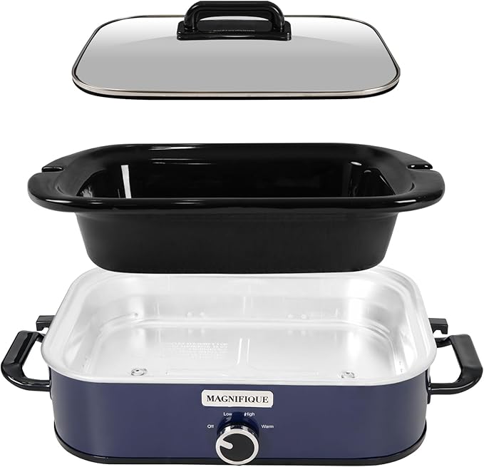 4-Quart Slow Cooker with Casserole Manual Warm Setting - Perfect Kitchen Small Appliance for Family Dinners, Dishwasher Safe Crock, Blue