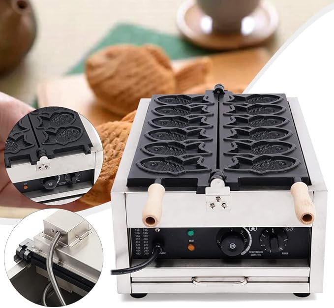 LYNICESHOP 2400W Commercial Fish Type Waffle Machine, Electric Nonstick Large Fish Type Waffle Machine Non Stick Japanese Taiyaki Maker Sea Bream Machine for Restaurant Snack Bar Sidewalk Vendors