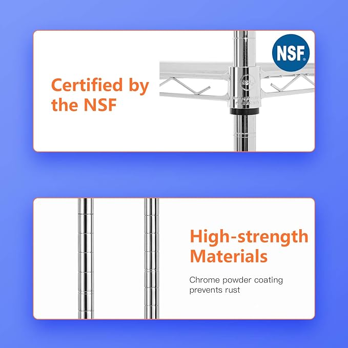 14" D×36" W×54" H Commercial Wire Shelving Unit Metal Shelf with 4 Tier Adjustable Layer Rack Strong Steel for Restaurant Garage Pantry Kitchen Garage，Chrome