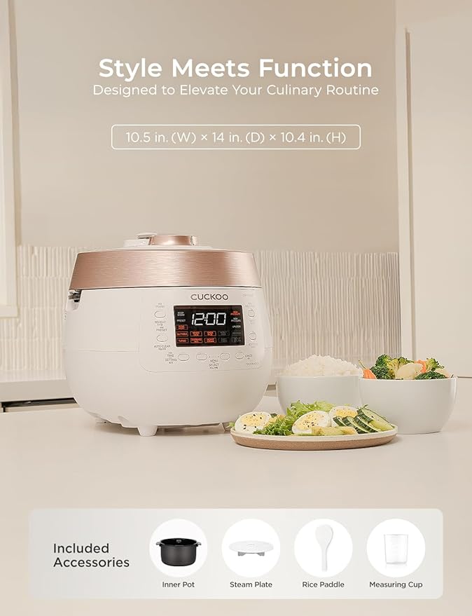 CUCKOO CRP-RT0609FW 6-Cup (Uncooked) / 12-Cup (Cooked) Twin Pressure Rice Cooker & Warmer with Nonstick Inner Pot, 14 Menu Options, Safe Steam Release, 3 Voice Guide, Auto Clean (White)