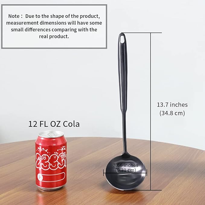 Newness Soup Ladle, [Rustproof, Heat Resistance, Integral Forming] Durable 304 Stainless Steel Soup Spoon with Vacuum Ergonomic Round Handle, Cooking Spoon for Kitchen, 13.7 Inches, Black