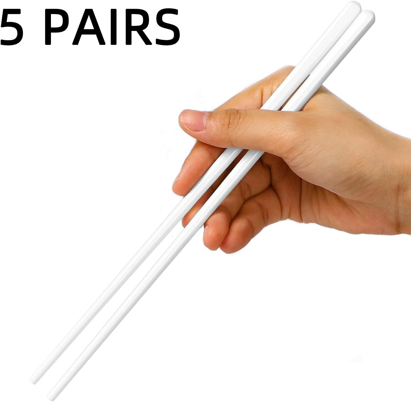 LEETOYI Ceramic Chopsticks Set of 5, Porcelain Chinese Chopsticks Easy To Clean, 9.6-Inch (White)