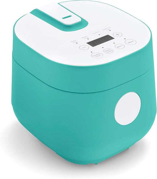 GreenLife Digital Rice Cooker, 2-Cups Uncooked/4-Cups Cooked, Removable Nonstick Ceramic PFAS-Free Pot, One-Touch Presets, Oats, Quinoa, Brown Rice, Auto Keep Warm, Fuzzy Logic Tech, 1.5 QT, Turquoise