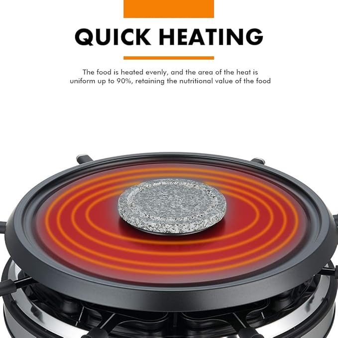 Electric Fondue Pot Sets with Barbecue Grill, 600ml Fondue Pot with 8 Forks and Electric Raclette, Dual Adjustable Thermostats, Perfect Fondue Grill Combo for Family Fun