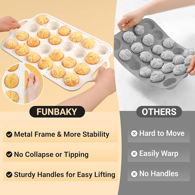 Silicone Mini Muffin Pan, Metal Reinforced Frame 24 Cups Nonstick Mini Cupcake Pans with Handles Easy to Move for Baking Muffin, Cupcake, Egg Bites Oven Safe, 2 Pack Confetti