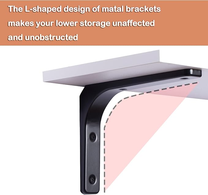 DINZI LVJ Long Wall Shelves, 23.6 Inch Wall Mounted Shelves Set of 2, Easy-to-Install, Wall Storage Ledges with Sturdy Metal Brackets for Living Room, Bathroom, Bedroom, Kitchen, White