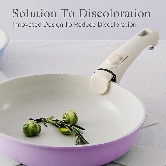 Pots and Pans Set Healthy Non toxic Non Stick Ceramic Cookware Set 21 Pcs Detachable Handles, Oven Safe, Induction Dishwasher, Stackable Frying Pan (PFOS, PFOA Free),Pink