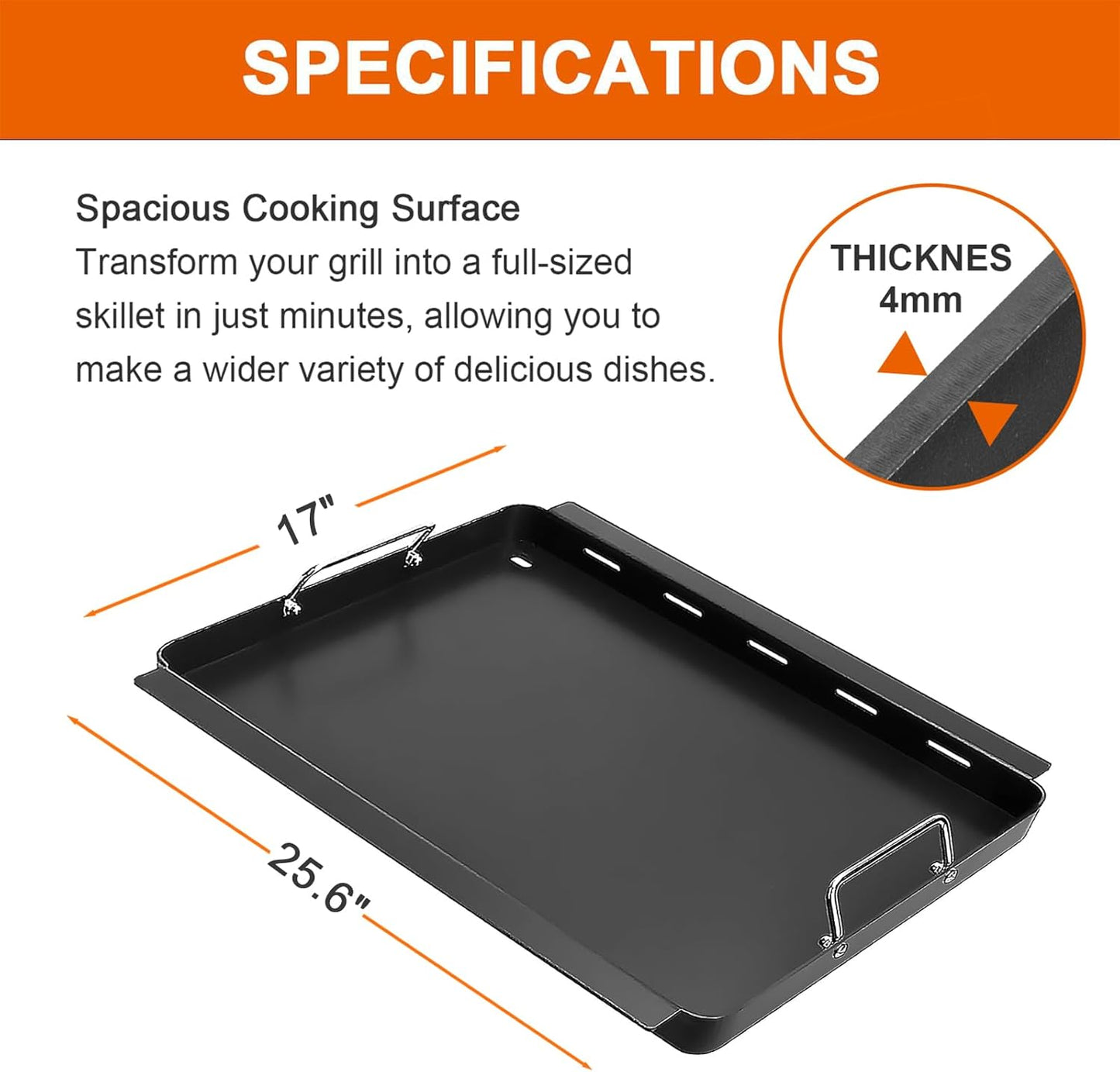 Full-Size Griddle Inserts for Nexgrill 5 Burner 720-0888 720-0888N 720-0882A 720-0882S Grill, Flat Top Griddle with Silicone Handles for Nexgrill Home Depot 4 Burner 720-0830H 720-0830X Grills