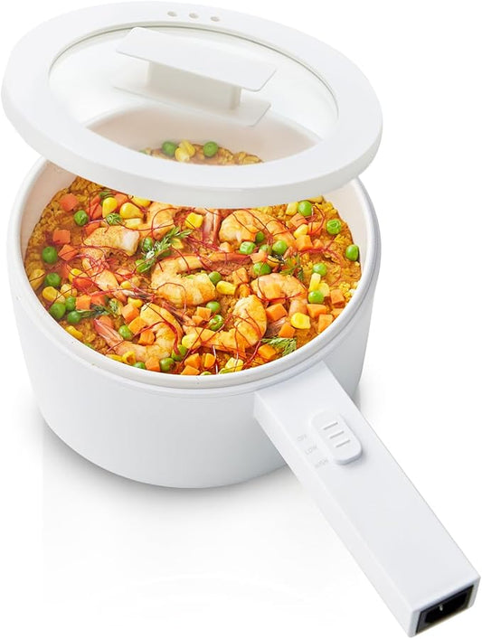 Hot Pot Electric, 1.5L Ceramic Glaze Non-stick Mini Electric Pot, Portable Electric Hot Pot for for Steak, Egg, Fried Rice, Ramen, Oatmeal, Soup with 2 Power Adjustment, dorm room essentials