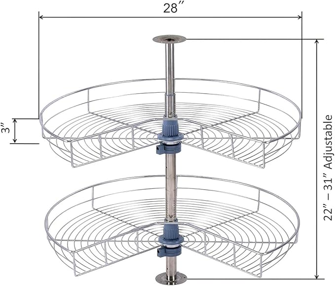 Dowell 28" Kidney Lazy Susan, 2 Shelves, Kitchen Base Corner Cabinet Organizer (Chrome 4001 270 28)