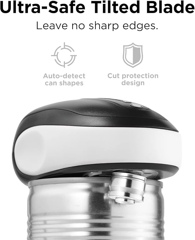 Kitchen Mama One-To-Go Electric Can Opener: One-Touch Operation, Auto-Detect Can Shapes, Auto-Stop, Smooth Edge, Lid Lift, Battery Operated (White)