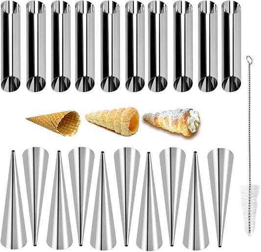 Guowall Cream Horn Mold, Stainless Steel Ice Cream Cone and Tubular Shaped Reusable Pastry Mould for Baking, DIY Tool for Cannoli Tubes Croissant Baking Brioche Rolls (20pcs)