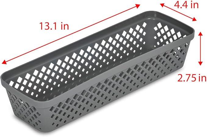 Glad Plastic Storage Basket Set - Multipurpose Drawer Trays, Kitchen Pantry Containers, and Bathroom Bins - 6 Pack Narrow Organizers, Grey