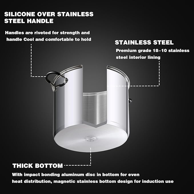 Cook N Home Stainless Steel Stock Pot with Lid 3 Quart, Cooking Sauce Pot Casserole Pan Saucier, Induction Compatible, Dishwasher Safe With Stay-Cool Handles, Silver