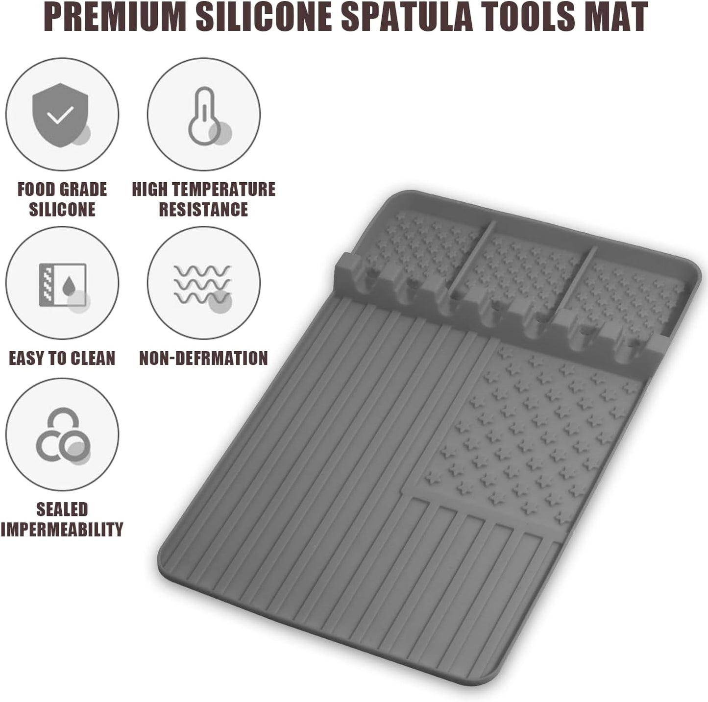 2 PCS Silicone Griddle Tools Mat for Blackstone,Grill BBQ Caddy Utensils Holder for Kitchen,Cooking & Countertop,Large Spatula Mat with Drip Pad,Griddle Accessories for Blackstone (Grey-2)