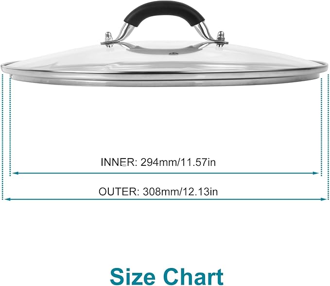 12 Inch Pan Lid - Glass Lid with Stainless Steel Handle for Frying Pan and Pots (12" Lid)