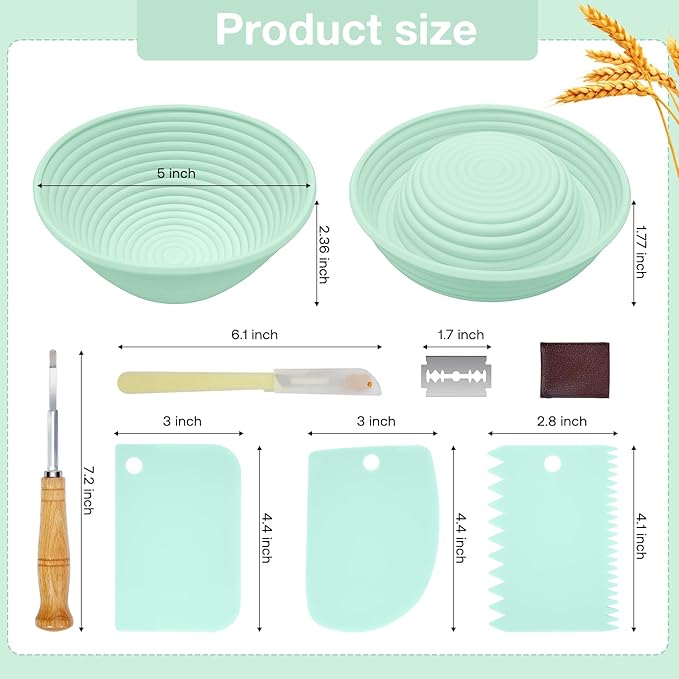 Silicone Banneton, Sourdough Bread Baskets (Set of 6, 5 Inch), Round Proofing Bread Bowls with Starter Kit, Bread Making Baking Supplies