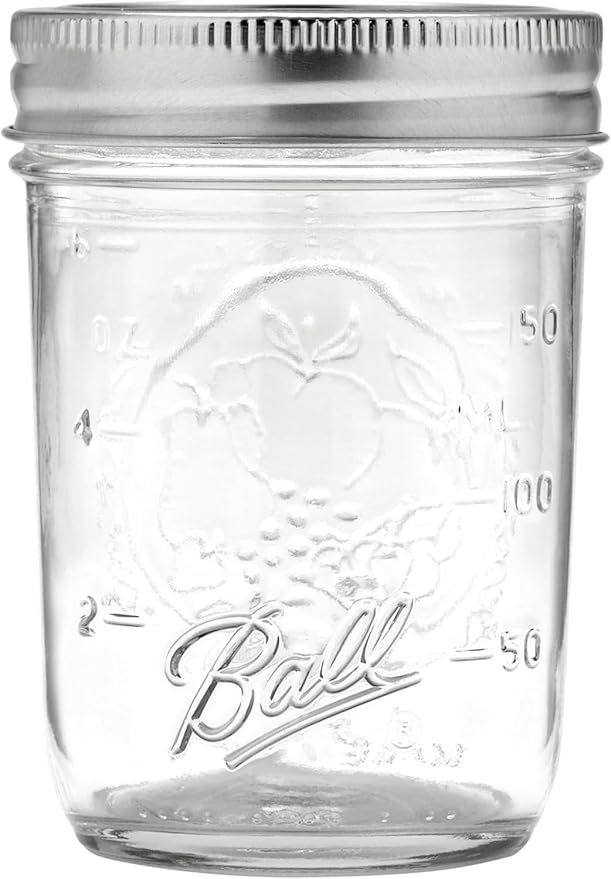 Ball Regular Mouth Glass Mason Jars with Lids and Bands, Used for Canning (Half Pint, 8 Ounce (Pack of 24))