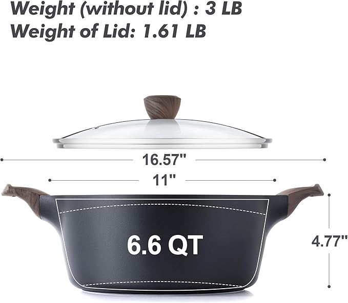 SENSARTE Nonstick Stock Pot with Lid, 2.6/4.5/6.6 QT Soup Pot Casserole Pot, Healthy Pasta Pot, Large Deep Cooking Pot, Big Sauce Pot Stew Pot, Induction Compatible, PFOA PFOS APEO Free, Black