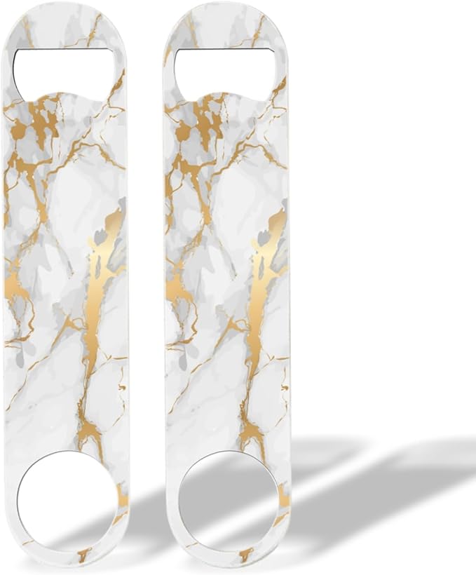 2 PACK Beer Bottle Opener, Stainless Steel Flat Bottle Openers,7 inch Metal Decor,White And Golden Marble