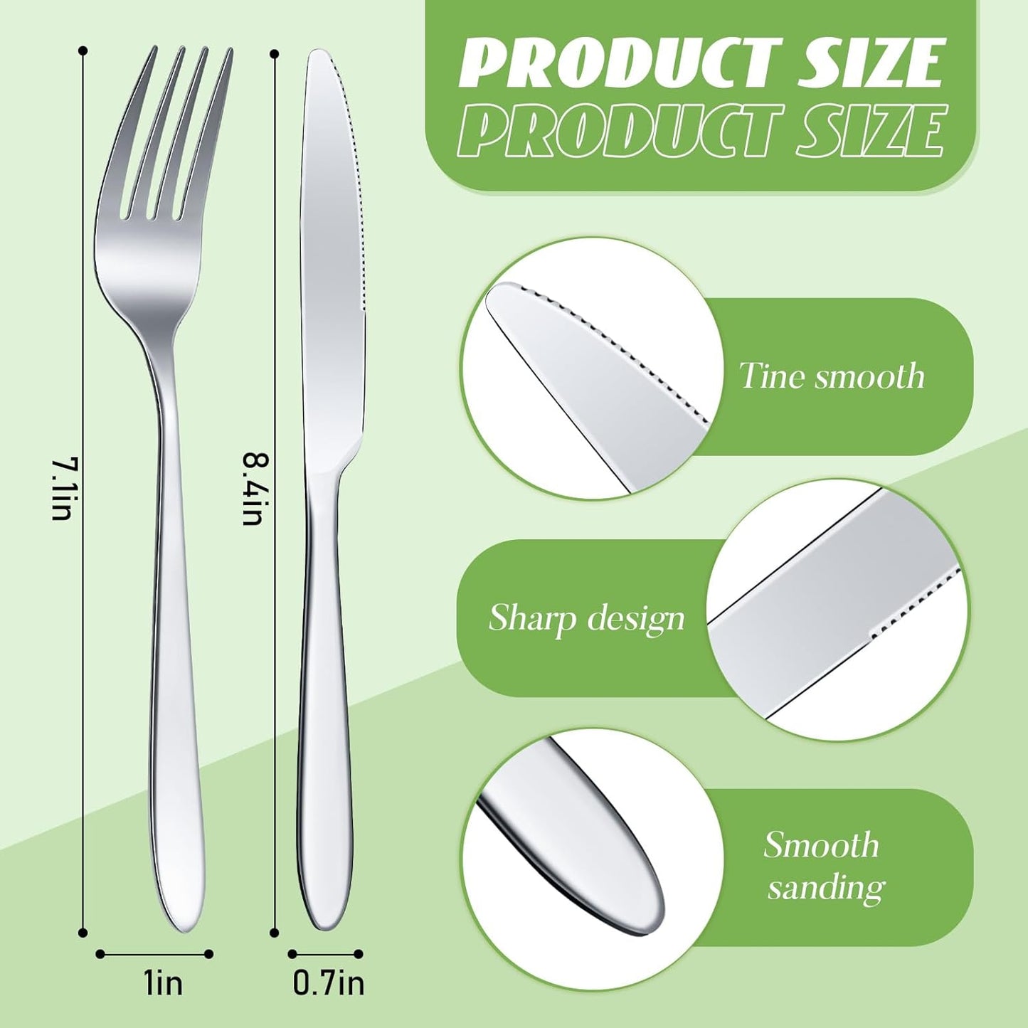 Nuenen 100 Pieces Stainless Steel forks and knives Dinner Flatware Set Tableware Cutlery for Butter Kitchen Restaurant, Dishwasher Safe(Silver,8.4 Inches, 7.1 Inches)