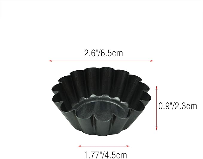 12 Pack Mini Tart Pan, Non-stick Carbon Steel Tart Molds, Pie Mould, Muffin Cupcake Pudding Maker - for Pies, Chinese Tart, Cakes (Size 2.6"x0.9")