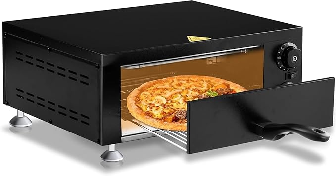 ROVSUN Electric Pizza Oven, 110V 1100W Stainless Steel Pizza Baker with Auto Shut-off, Handle, Removable Crumb Tray, Countertop Pizza Maker for Kitchen Commercial Home-Black