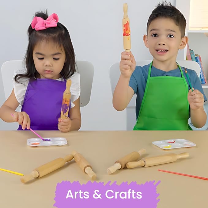 Premium Mini Rolling Pins, 8-Inch, 6-Pack – Splinter-Free, Non-Stick Hardwood for Joyful Kids’ Baking, Sensory Crafts, Play-Doh, Clay, Therapeutic Fine Motor Skill Play for Creative Young Bakers