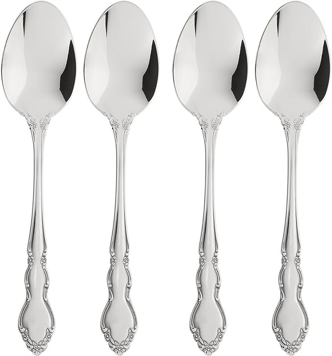 Oneida Dover Fine Flatware Teaspoons, Set of 4 , 18/10 Stainless Steel, Silverware Set, Dishwasher Safe
