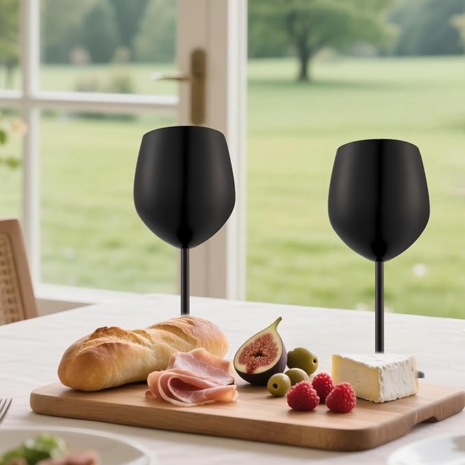 Stainless Steel Wine Glasses Set of 4 Unbreakable Wine Glass 18 oz Unique Metal Wine Goblets for Outdoor, Travel, Camping, Pool, Ideal Gift for Wine Lovers (Matte-Black)