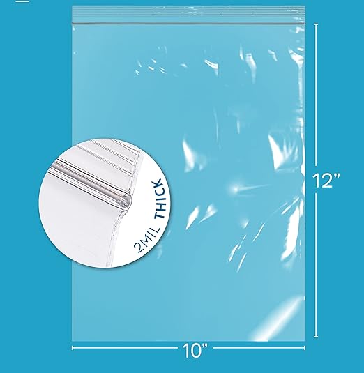 GPI Pack of 500, 10" X 12" 1 Gallon, Clear Plastic Reclosable Zip Bags - Bulk 2 Mil Thick Strong & Durable Poly Baggies with Resealable Zip Top Lock for Travel, Storage, Packaging & Shipping