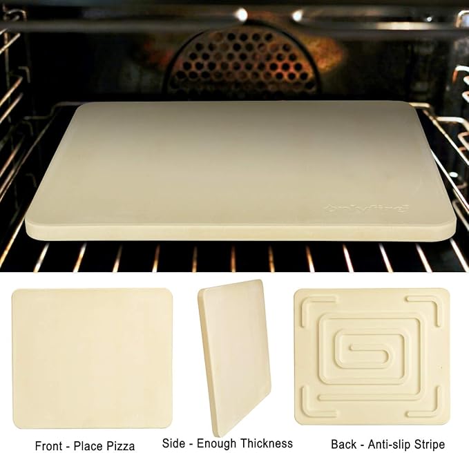 Onlyfire Pizza Stone for Oven BBQ and Grill, Thermal Shock Resistant, 14" x 16" Rectangular Large Bread Baking Stone, Heavy Duty Ceramic Baking Stone for Best Crispy Crust Pizza, Cookie and Cheese